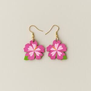 A443-A • Pink Hibiscus Flower Drop Earrings